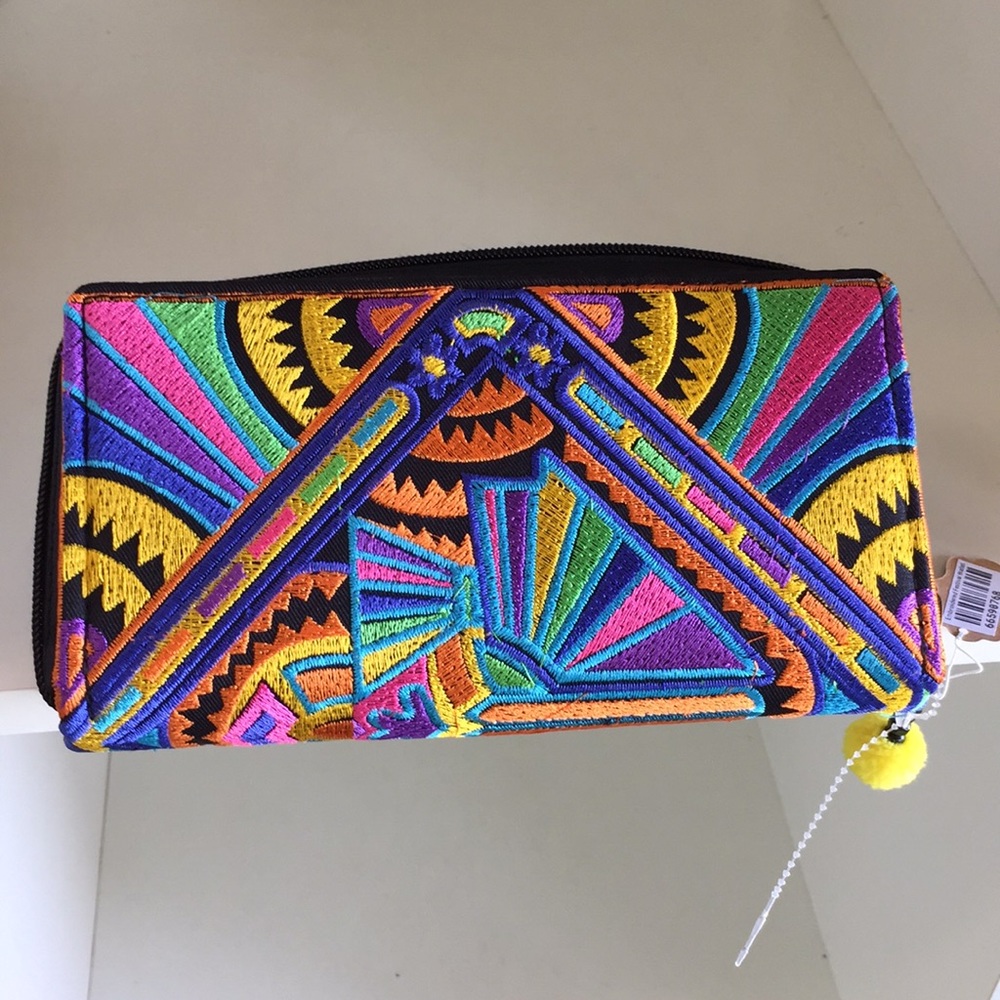Vibrant jewel tone embroidered festival wallet NWT